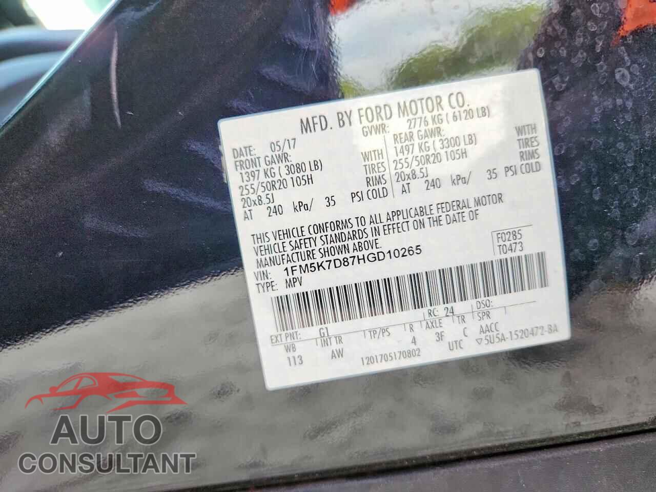 FORD EXPLORER 2017 - 1FM5K7D87HGD10265