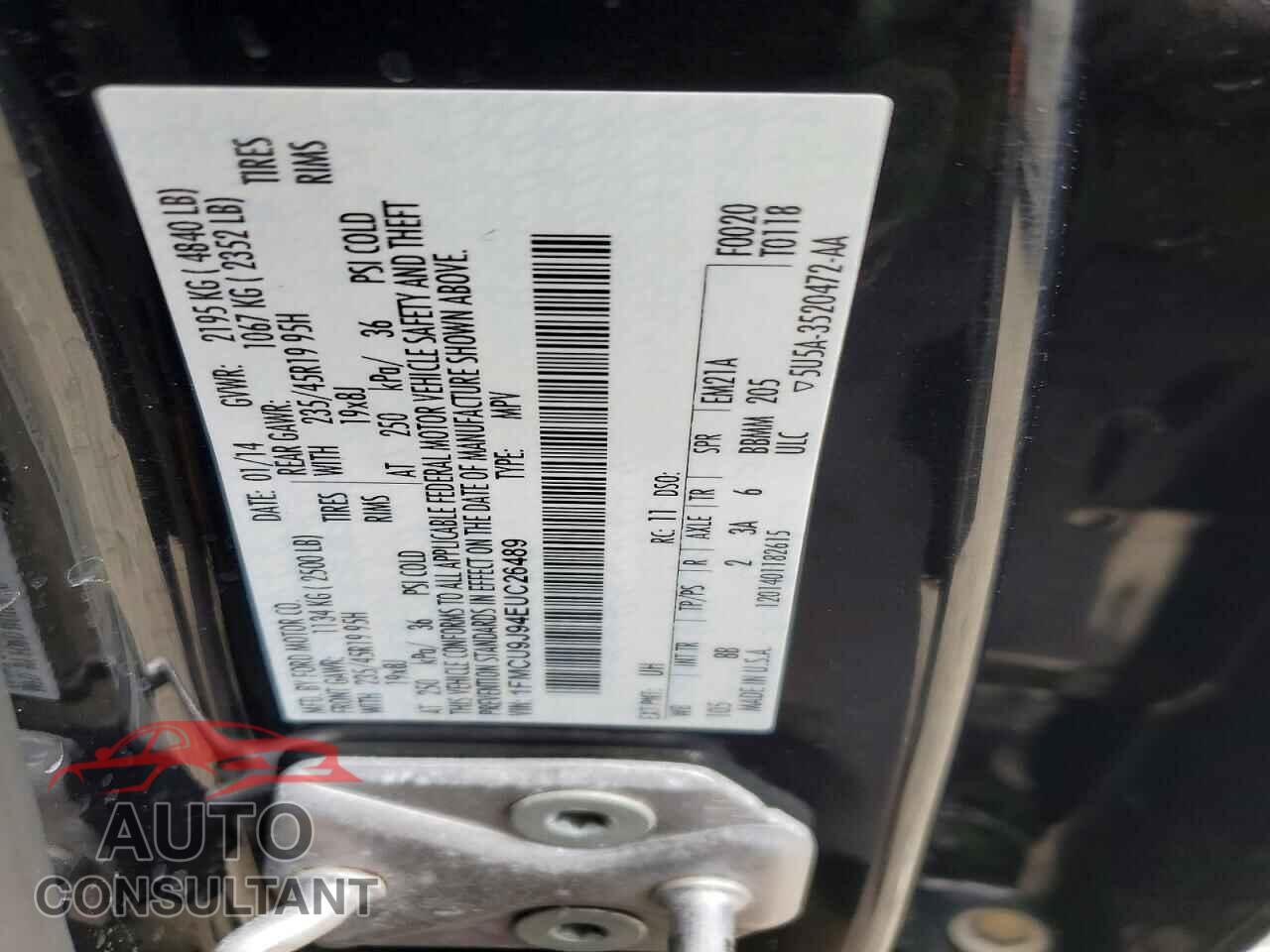 FORD ESCAPE 2014 - 1FMCU9J94EUC26489