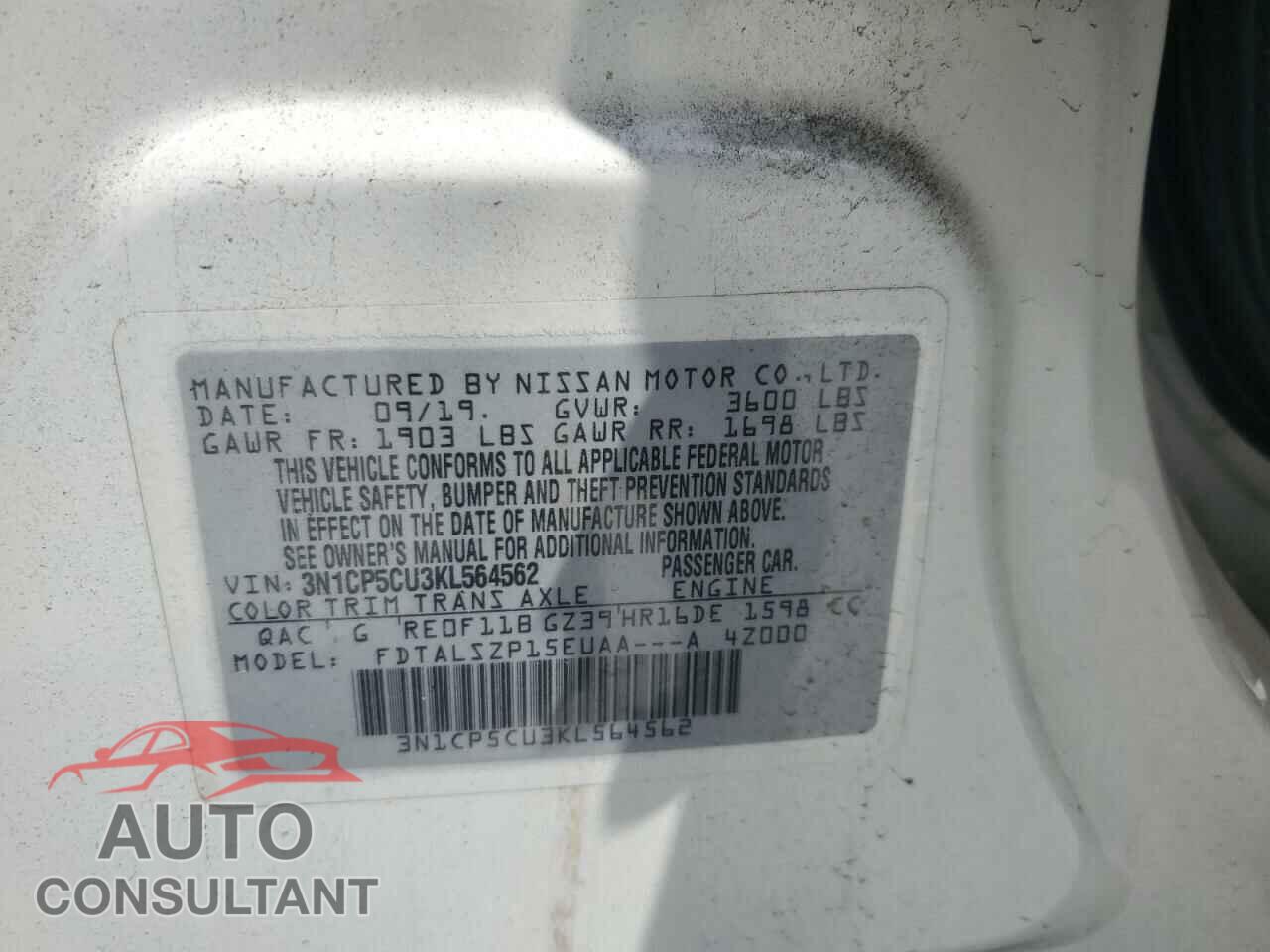 NISSAN KICKS 2019 - 3N1CP5CU3KL564562