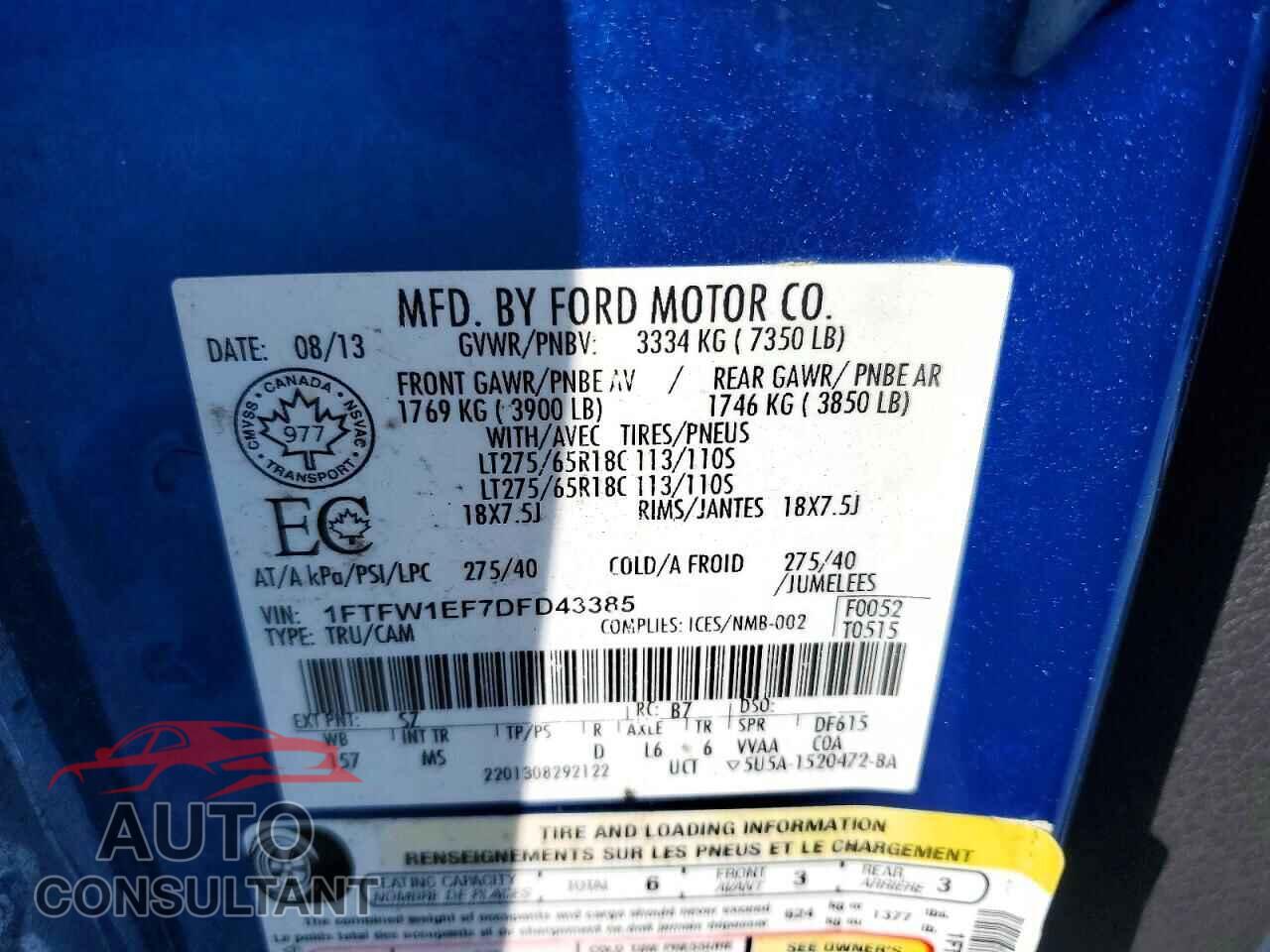 FORD F150 2013 - 1FTFW1EF7DFD43385