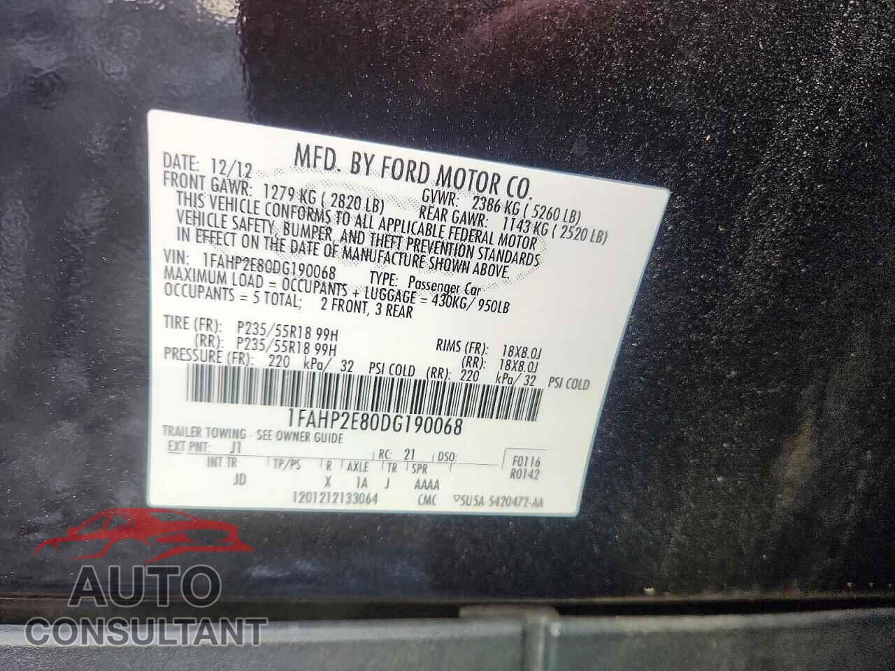 FORD TAURUS 2013 - 1FAHP2E80DG190068