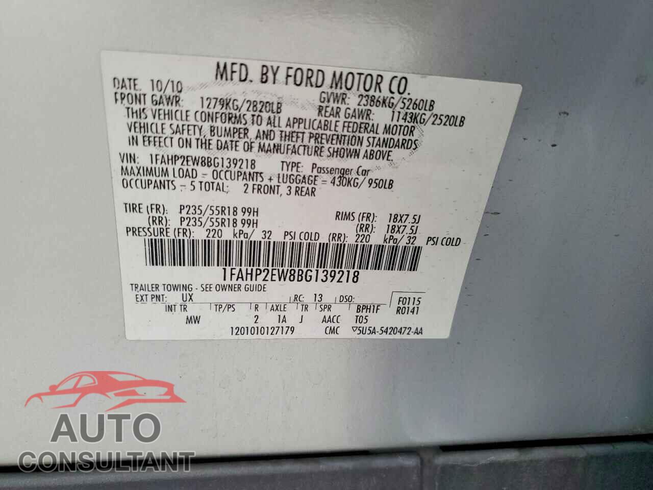 FORD TAURUS 2011 - 1FAHP2EW8BG139218