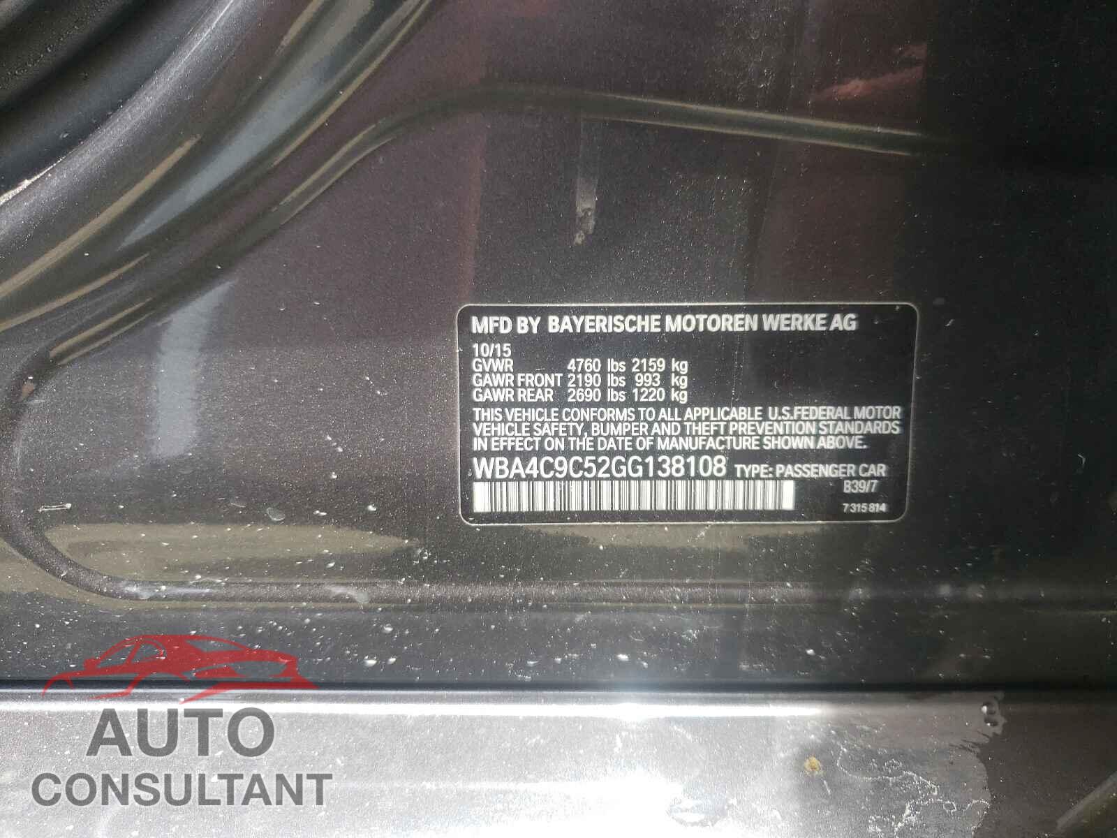 BMW 4 SERIES 2016 - WBA4C9C52GG138108