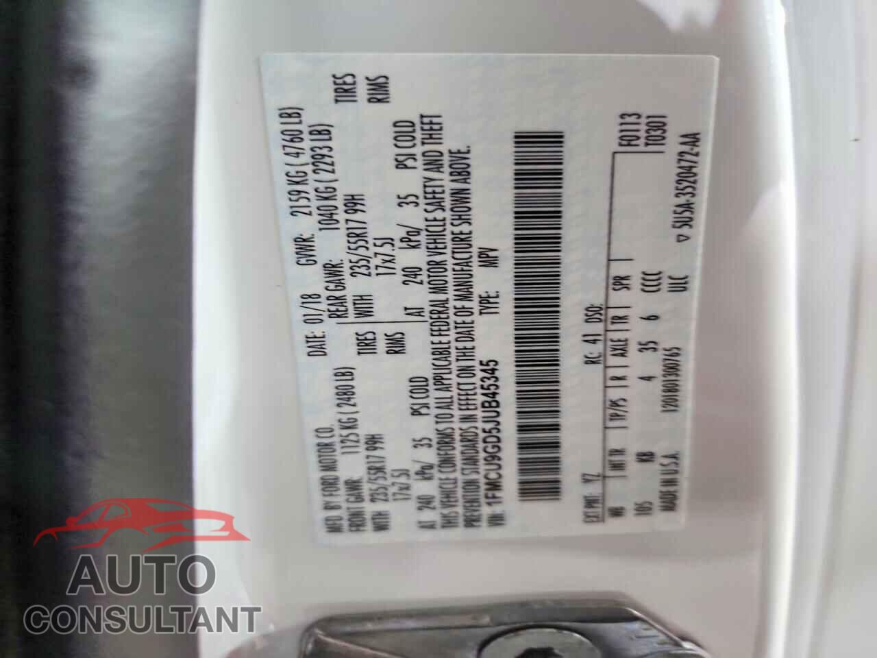 FORD ESCAPE 2018 - 1FMCU9GD5JUB45345