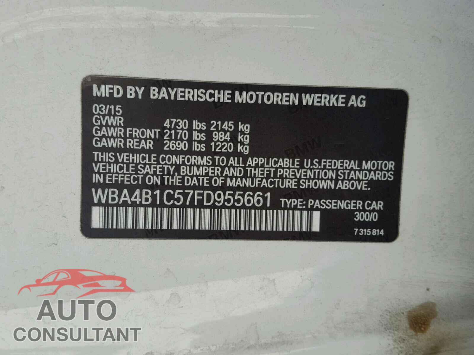 BMW 435 I 2015 - WBA4B1C57FD955661