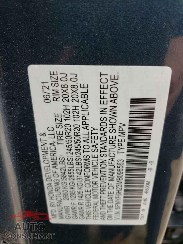 HONDA PILOT 2021 - 5FNYF6H23MB096563