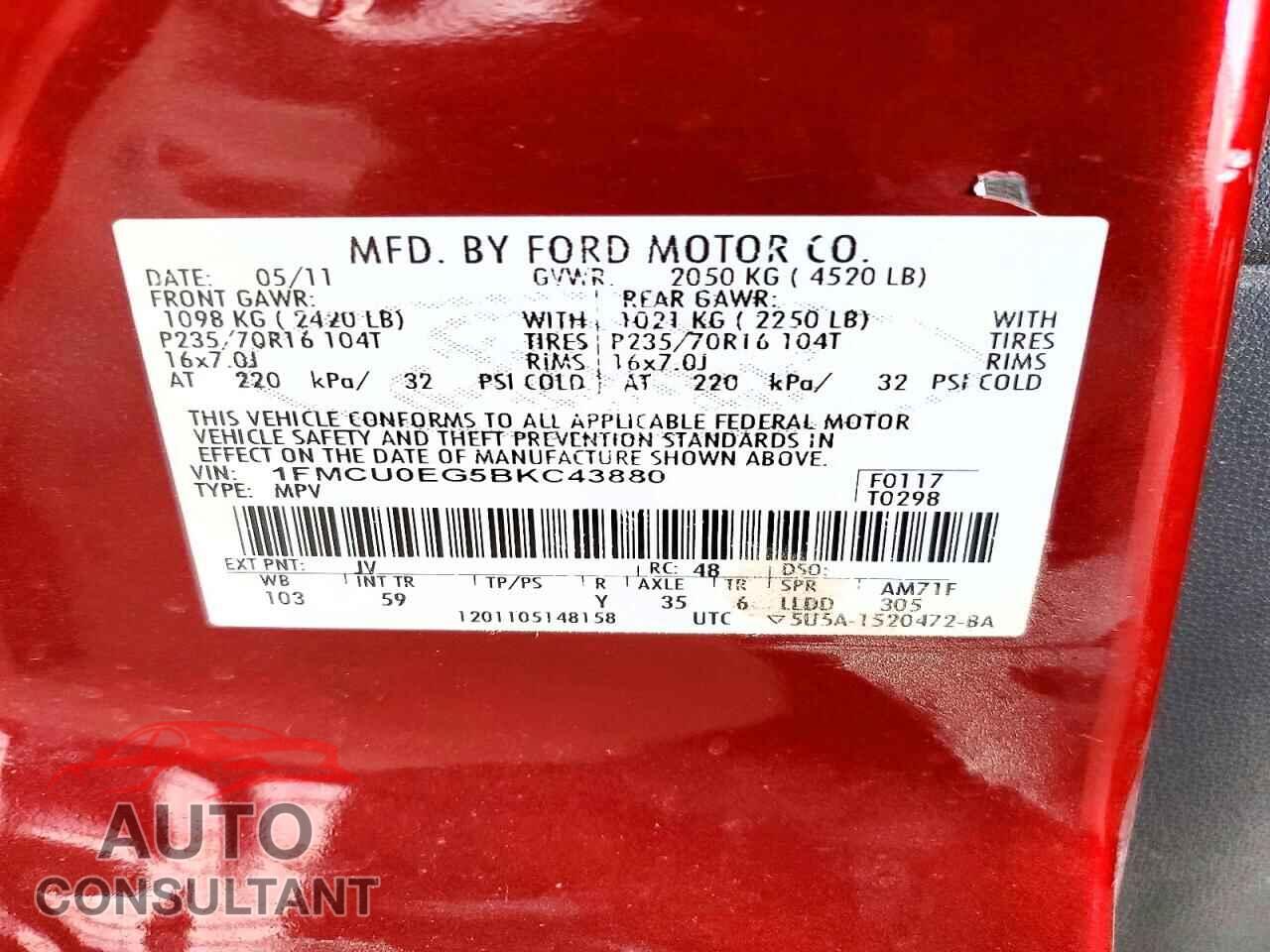 FORD ESCAPE 2011 - 1FMCU0EG5BKC43880