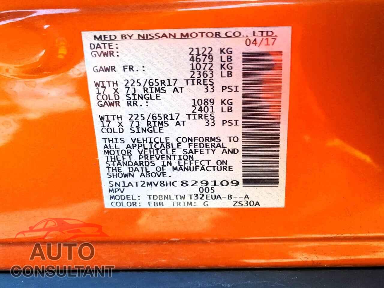 NISSAN ROGUE 2017 - 5N1AT2MV8HC829109