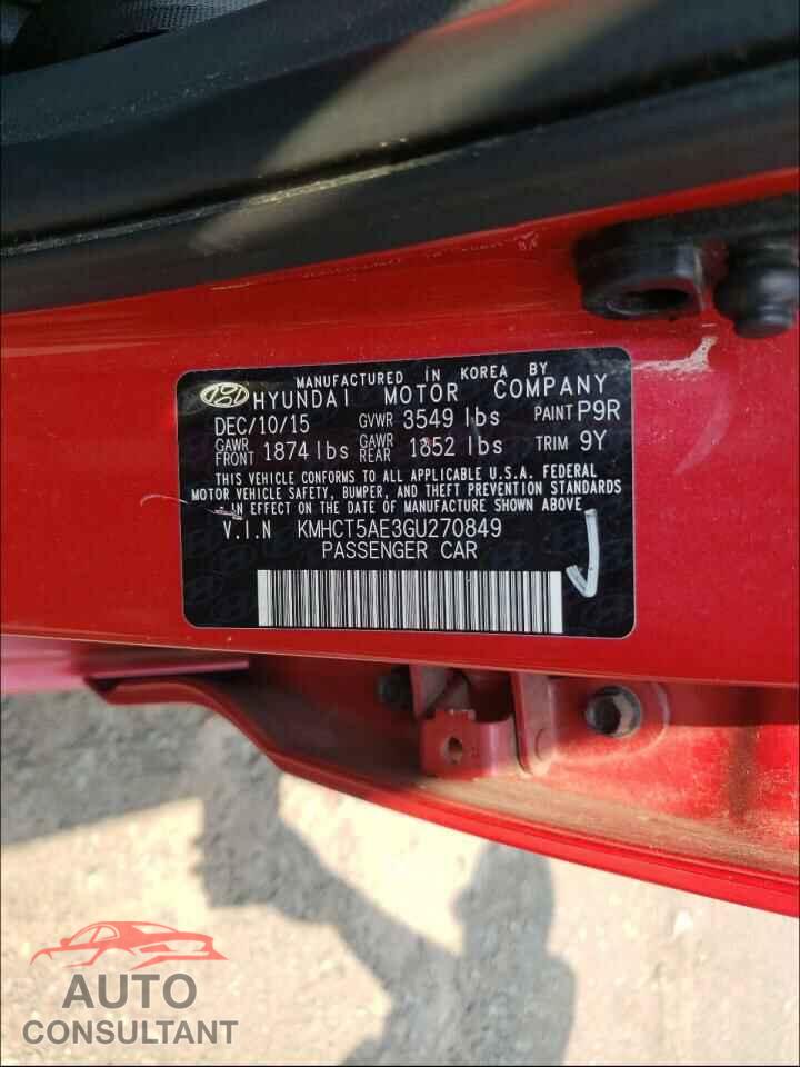 HYUNDAI ACCENT 2016 - KMHCT5AE3GU270849