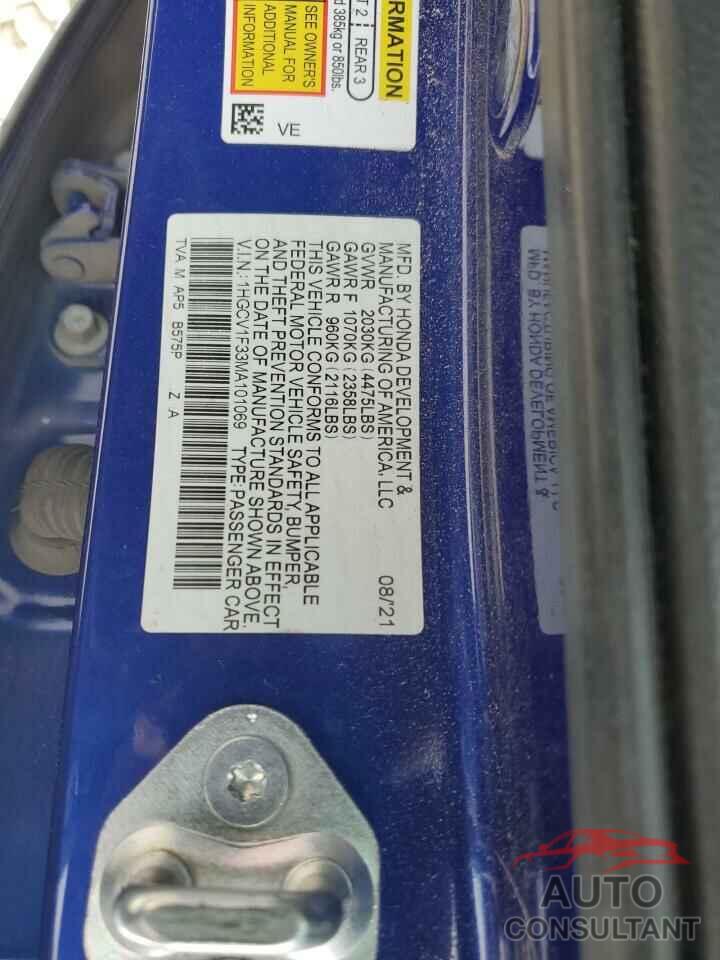 HONDA ACCORD 2021 - 1HGCV1F33MA101069