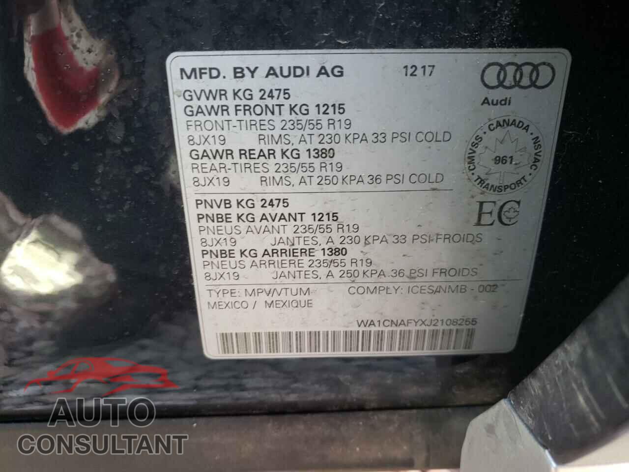AUDI Q5 2018 - WA1CNAFYXJ2108255
