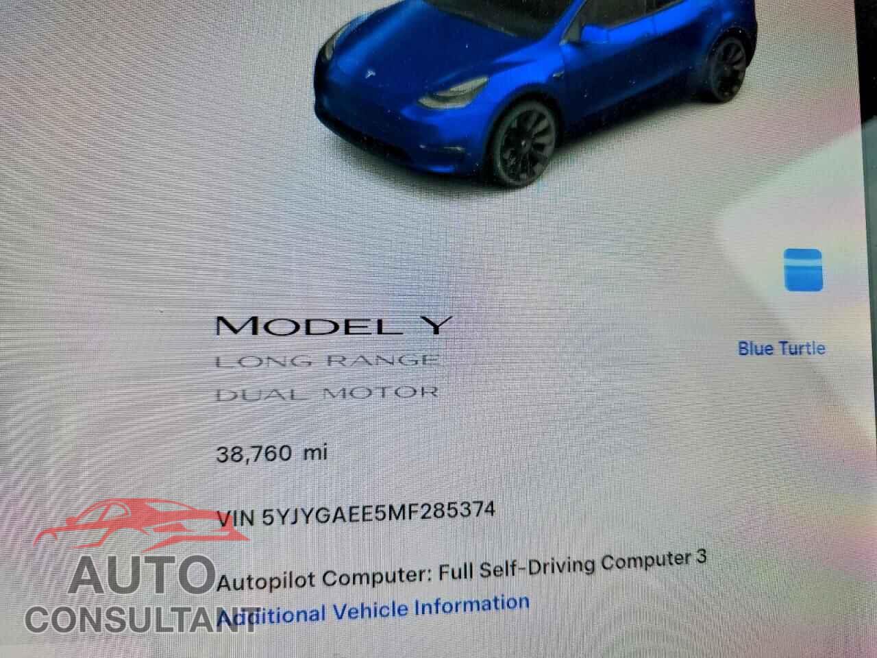 TESLA MODEL Y 2021 - 5YJYGAEE5MF285374