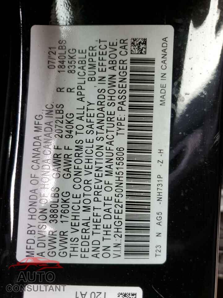 HONDA CIVIC 2022 - 2HGFE2F50NH515806