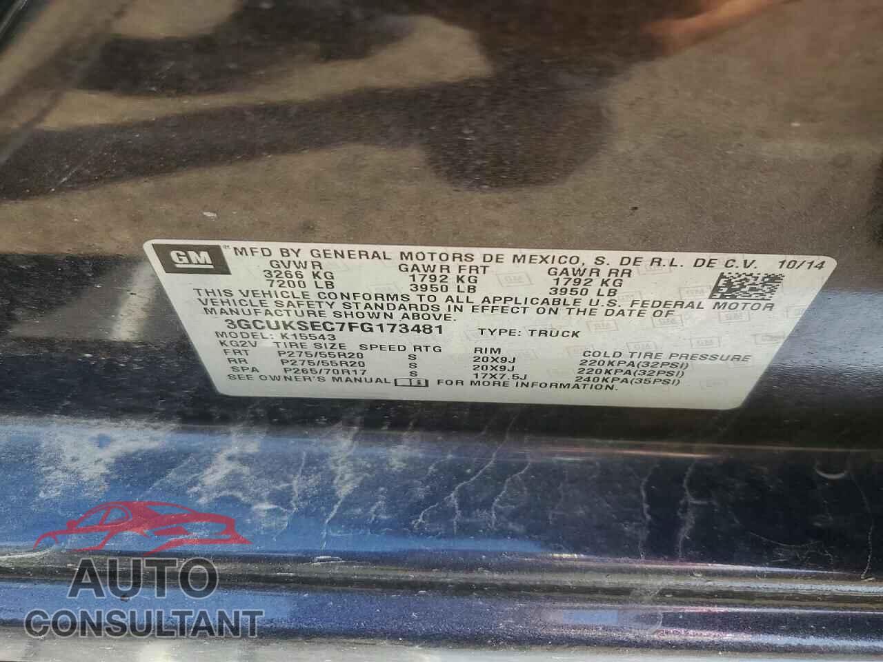 CHEVROLET SILVERADO 2015 - 3GCUKSEC7FG173481