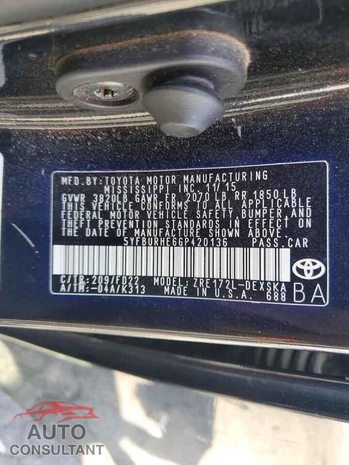 TOYOTA COROLLA 2016 - 5YFBURHE6GP420136