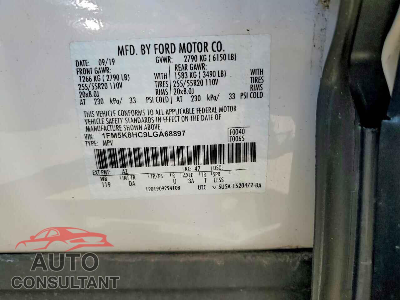 FORD EXPLORER 2020 - 1FM5K8HC9LGA68897