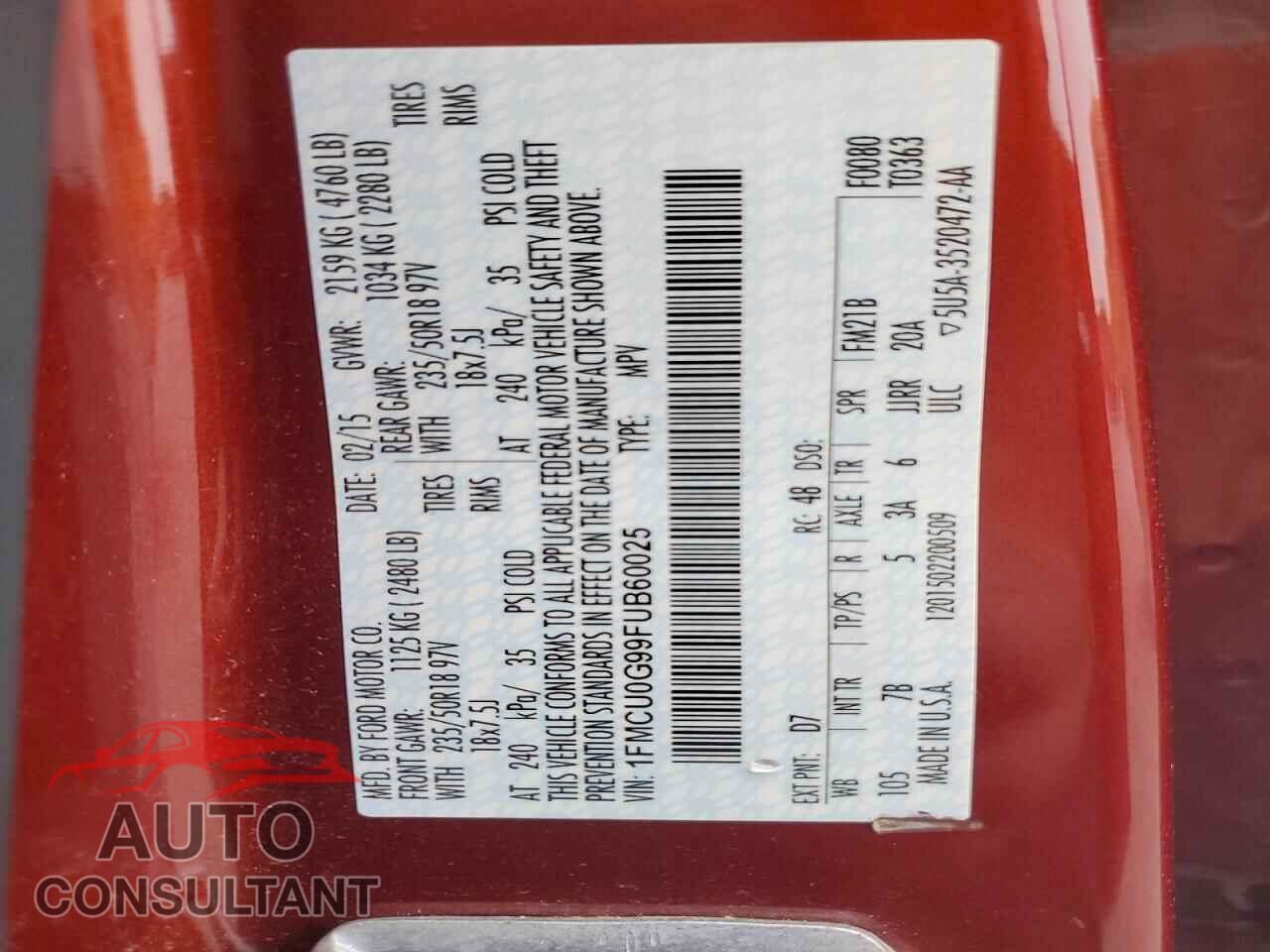 FORD ESCAPE 2015 - 1FMCU0G99FUB60025