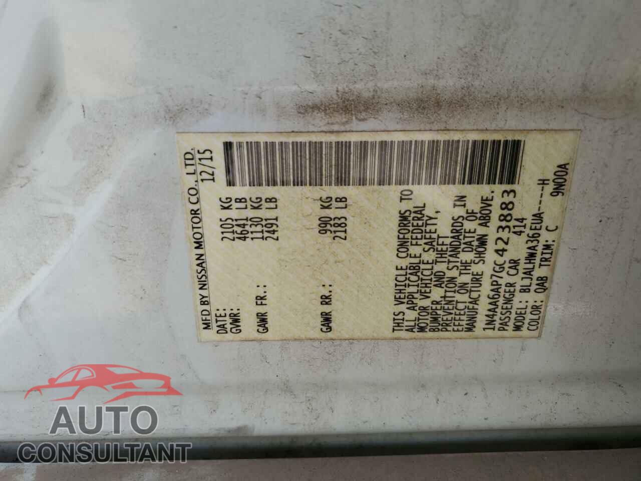 NISSAN MAXIMA 2016 - 1N4AA6AP7GC423883