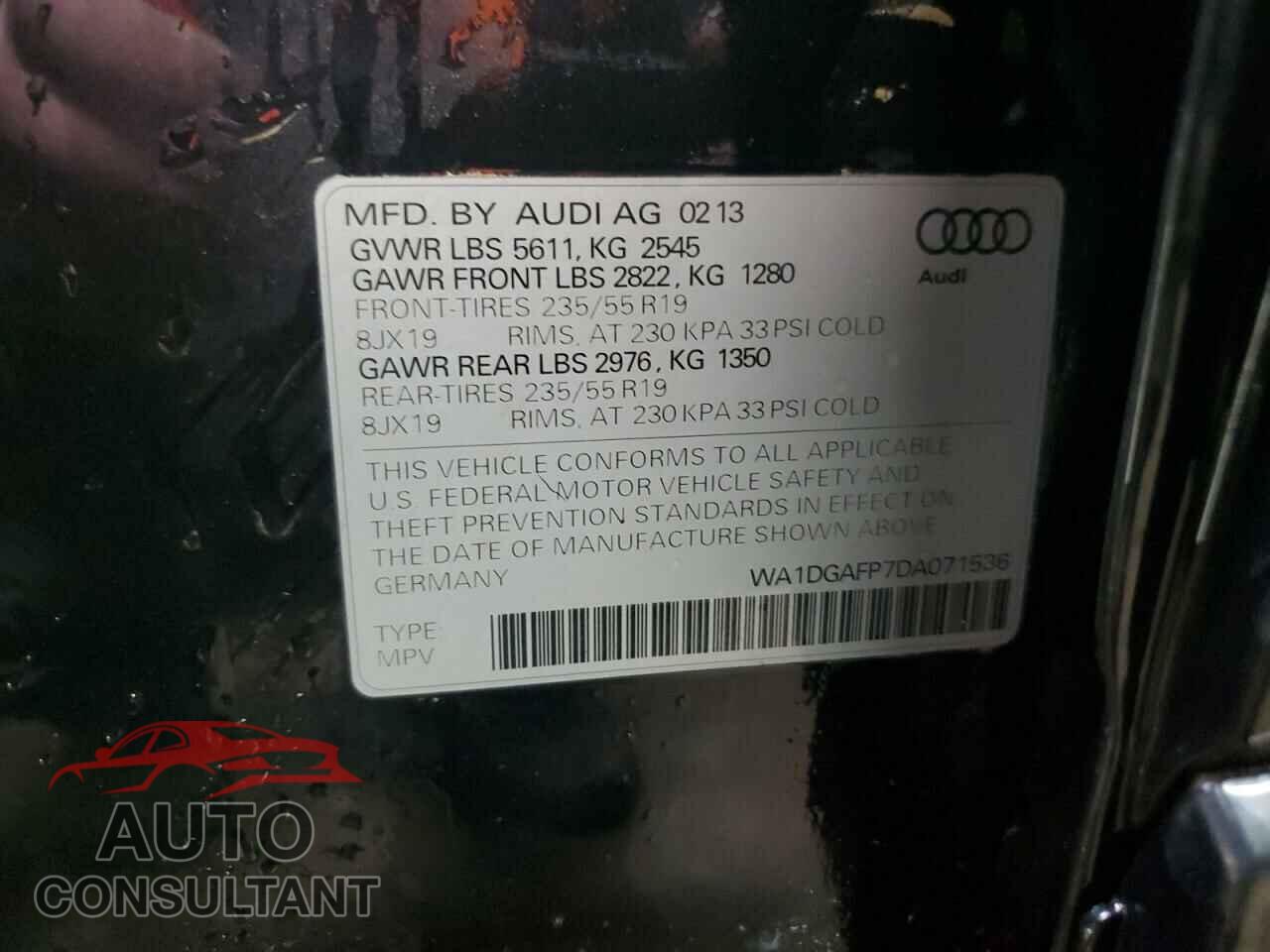 AUDI Q5 2013 - WA1DGAFP7DA071536