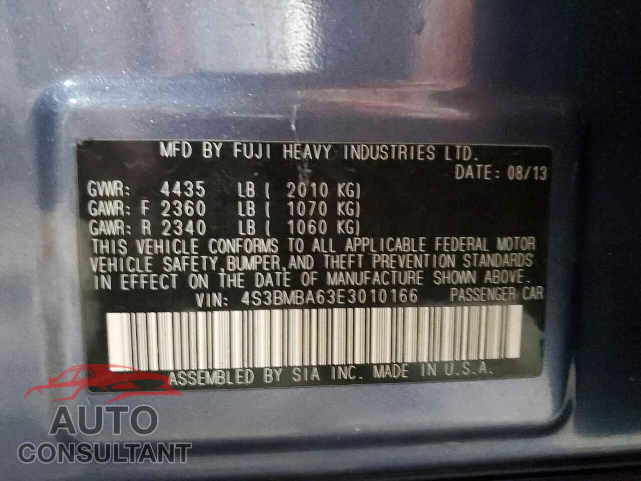 SUBARU LEGACY 2014 - 4S3BMBA63E3010166
