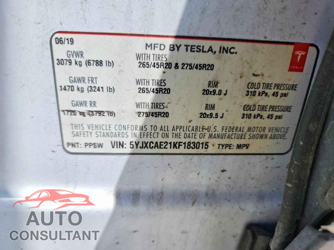 TESLA MODEL X 2019 - 5YJXCAE21KF183015