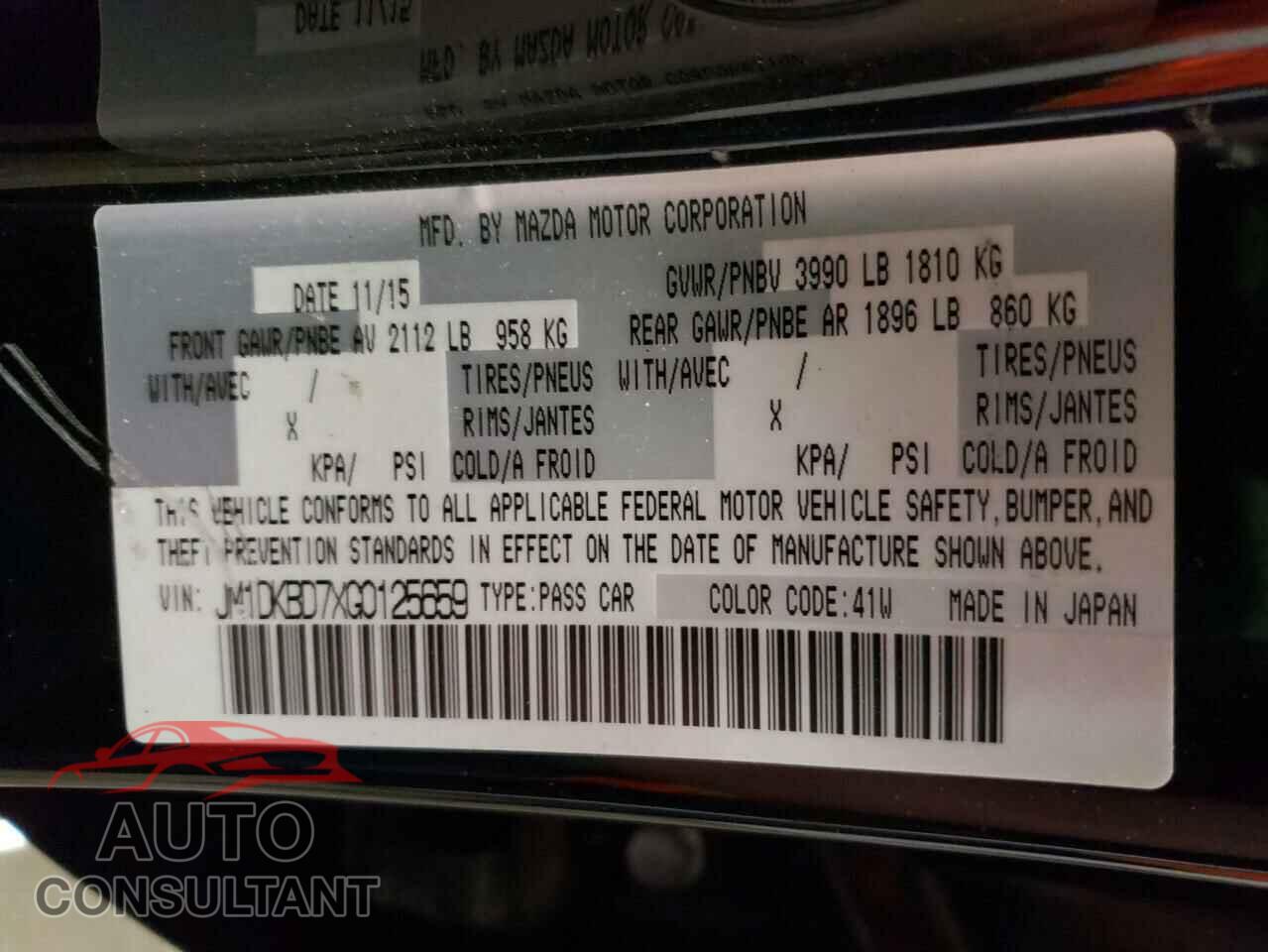 MAZDA CX-3 2016 - JM1DKBD7XG0125659