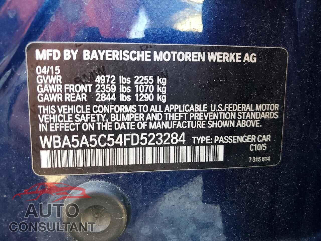BMW 5 SERIES 2015 - WBA5A5C54FD523284