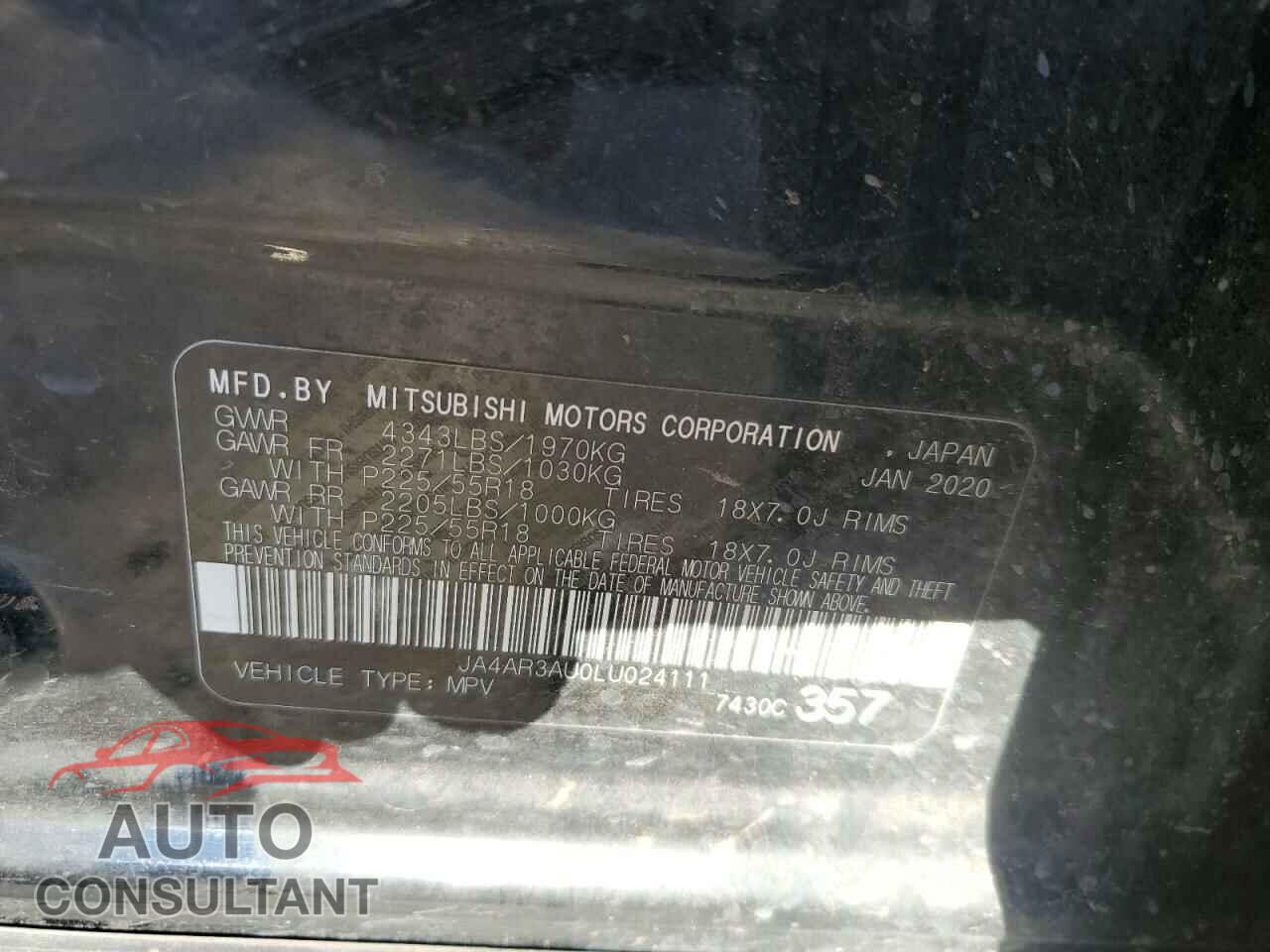 MITSUBISHI OUTLANDER 2020 - JA4AR3AU0LU024111