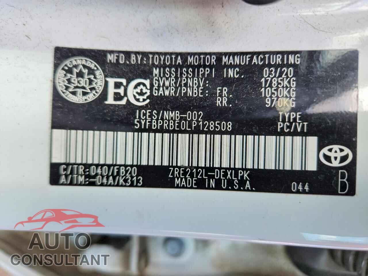TOYOTA COROLLA 2020 - 5YFBPRBE0LP128508