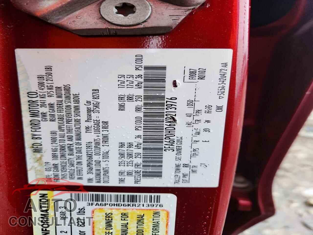 FORD FUSION 2019 - 3FA6P0HD6KR213976