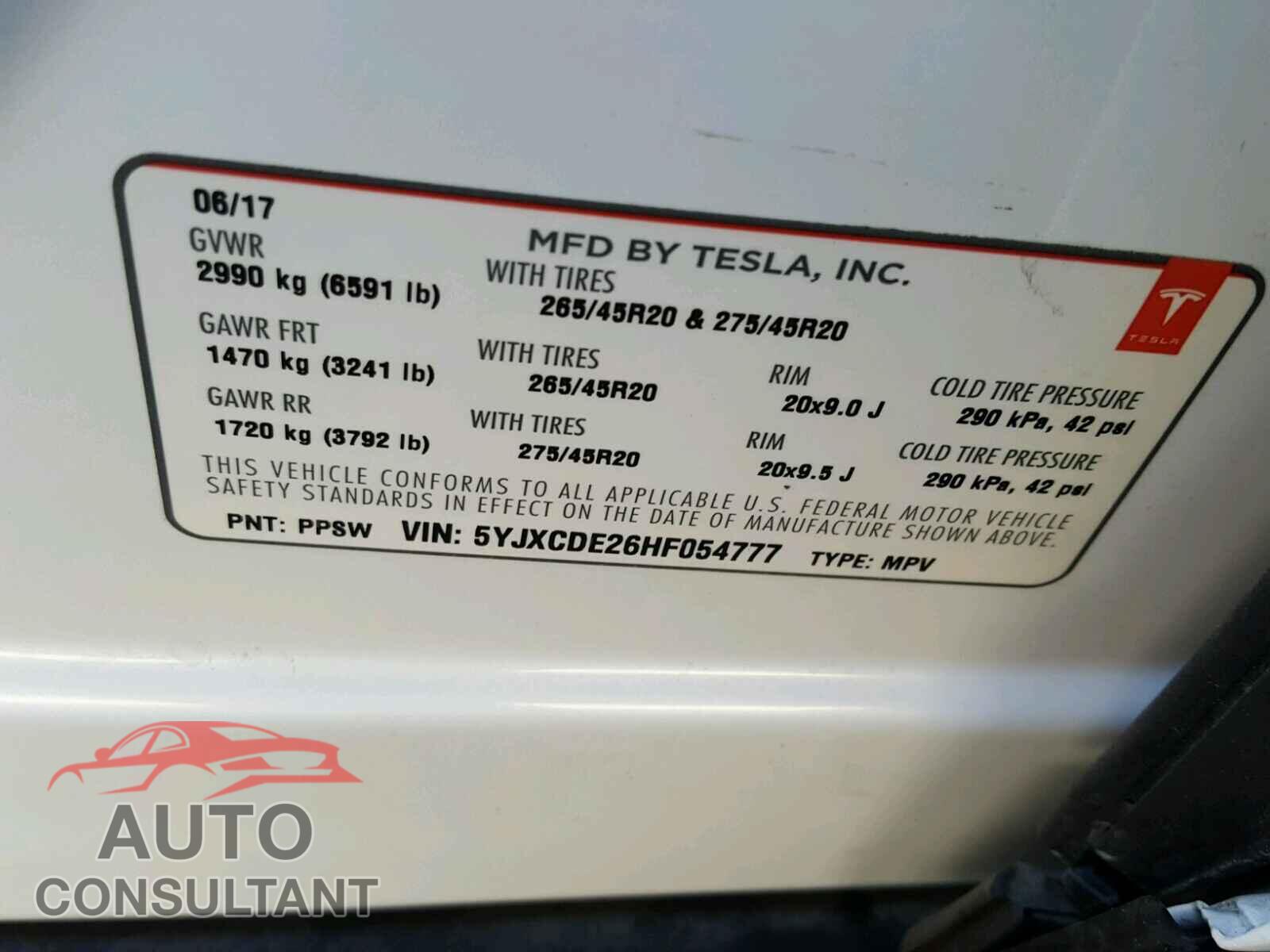 TESLA MODEL X 2017 - 5YJXCDE26HF054777
