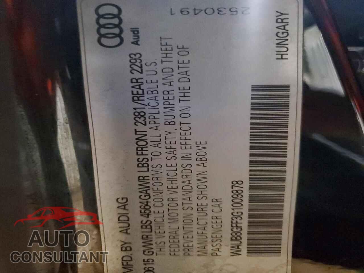 AUDI A3 2016 - WAUB8GFF3G1009878