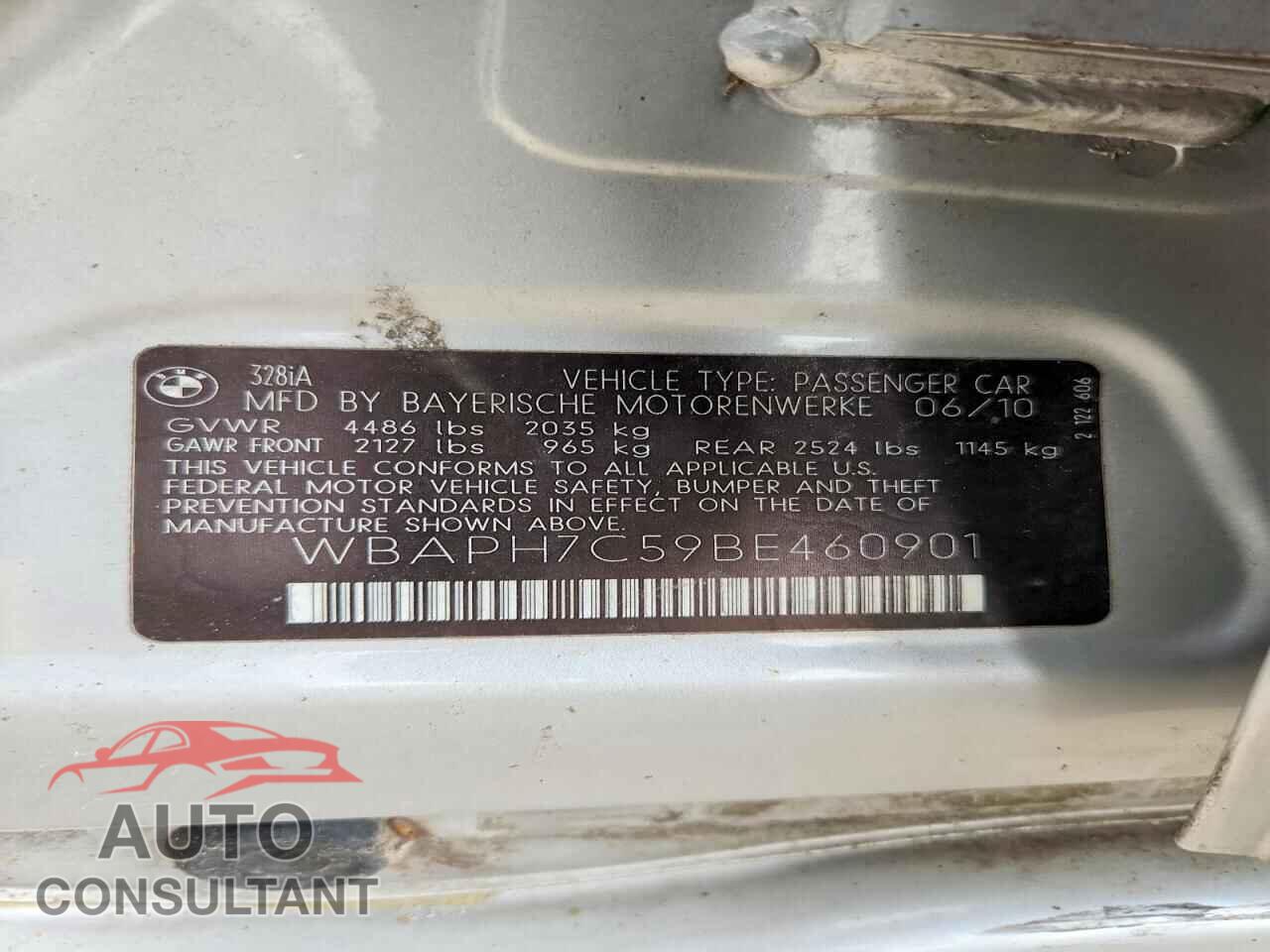 BMW 3 SERIES 2011 - WBAPH7C59BE460901
