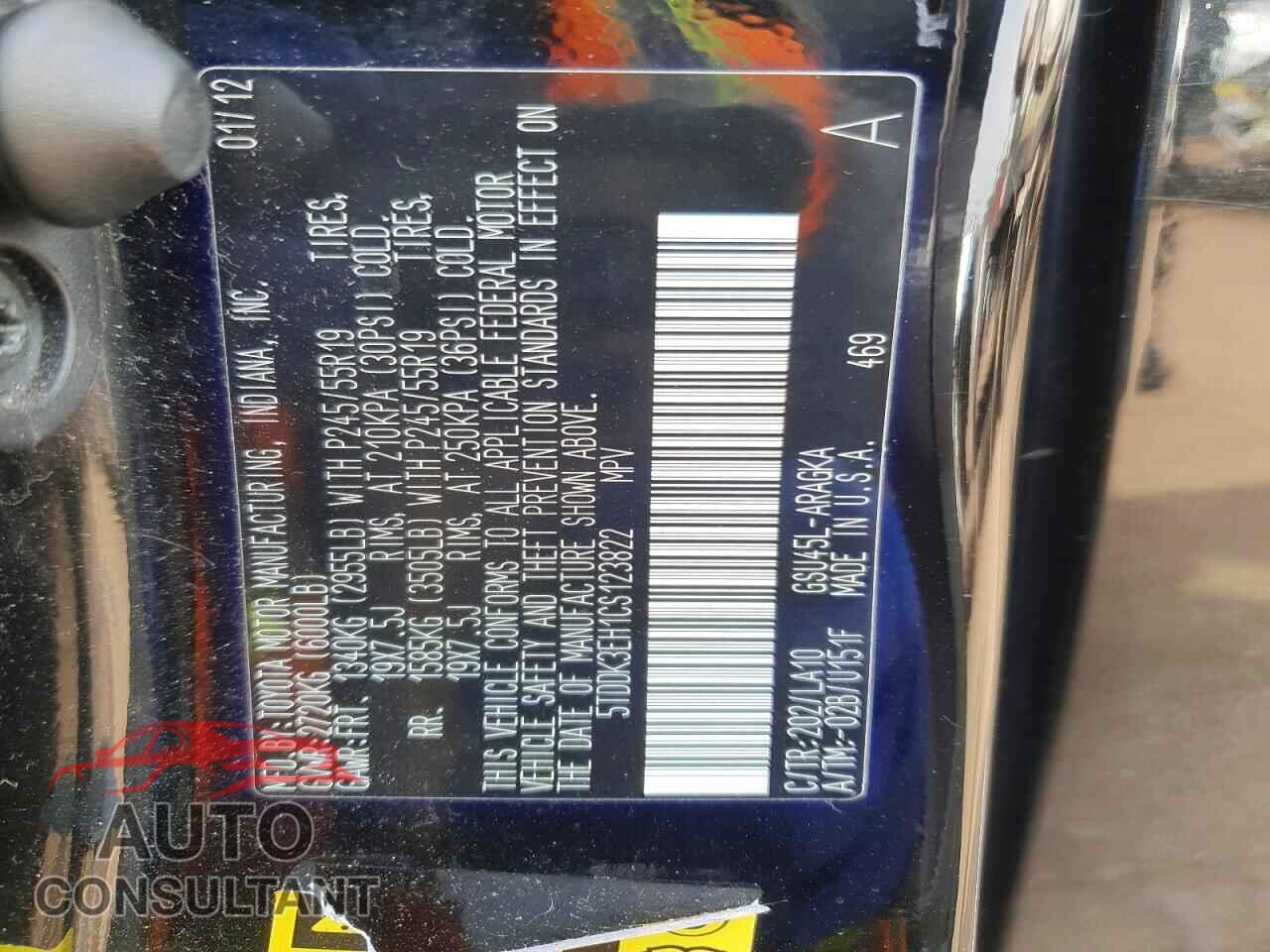 TOYOTA HIGHLANDER 2012 - 5TDDK3EH1CS123822