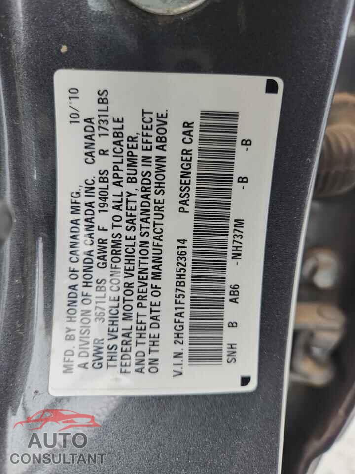 HONDA CIVIC 2011 - 2HGFA1F57BH523614
