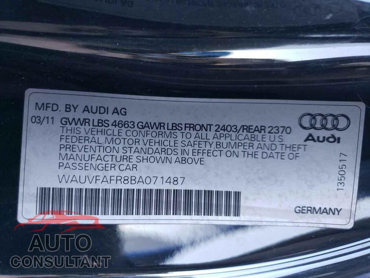 AUDI A5 2011 - WAUVFAFR8BA071487