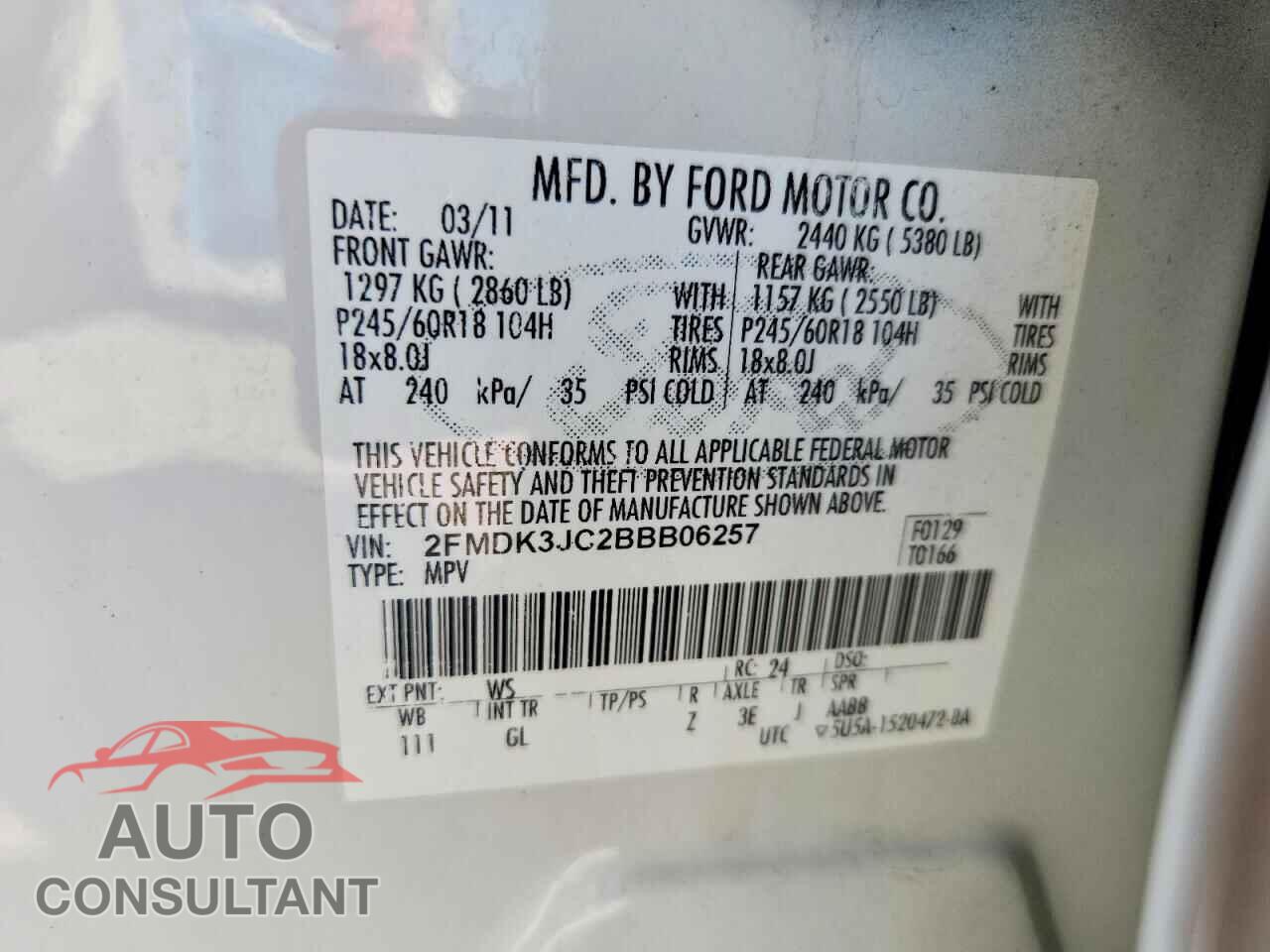 FORD EDGE 2011 - 2FMDK3JC2BBB06257