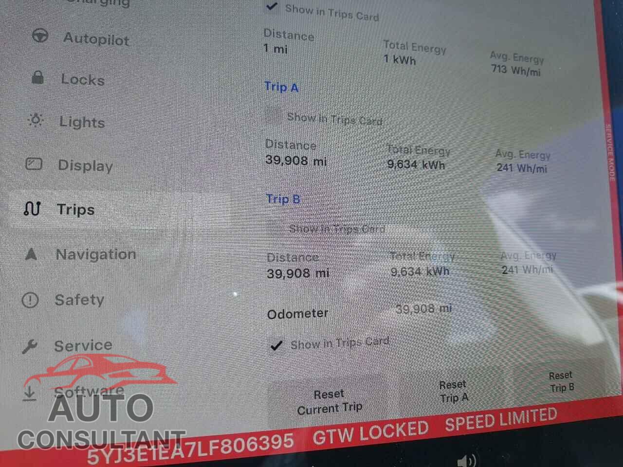 TESLA MODEL 3 2020 - 5YJ3E1EA7LF806395