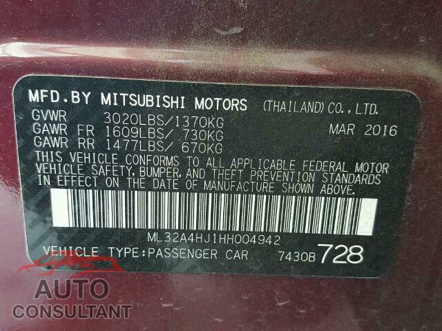 MITSUBISHI MIRAGE 2017 - ML32A4HJ1HH004942