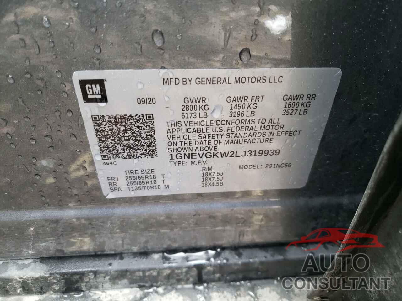 CHEVROLET TRAVERSE 2020 - 1GNEVGKW2LJ319939