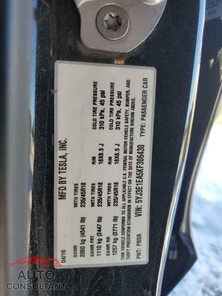 TESLA MODEL 3 2019 - 5YJ3E1EA5KF306430