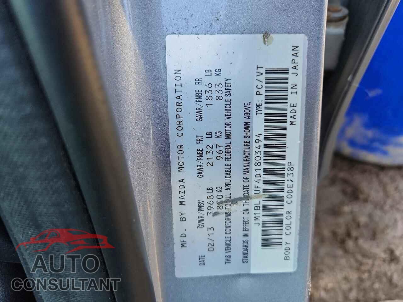 MAZDA 3 2013 - JM1BL1UF4D1803494