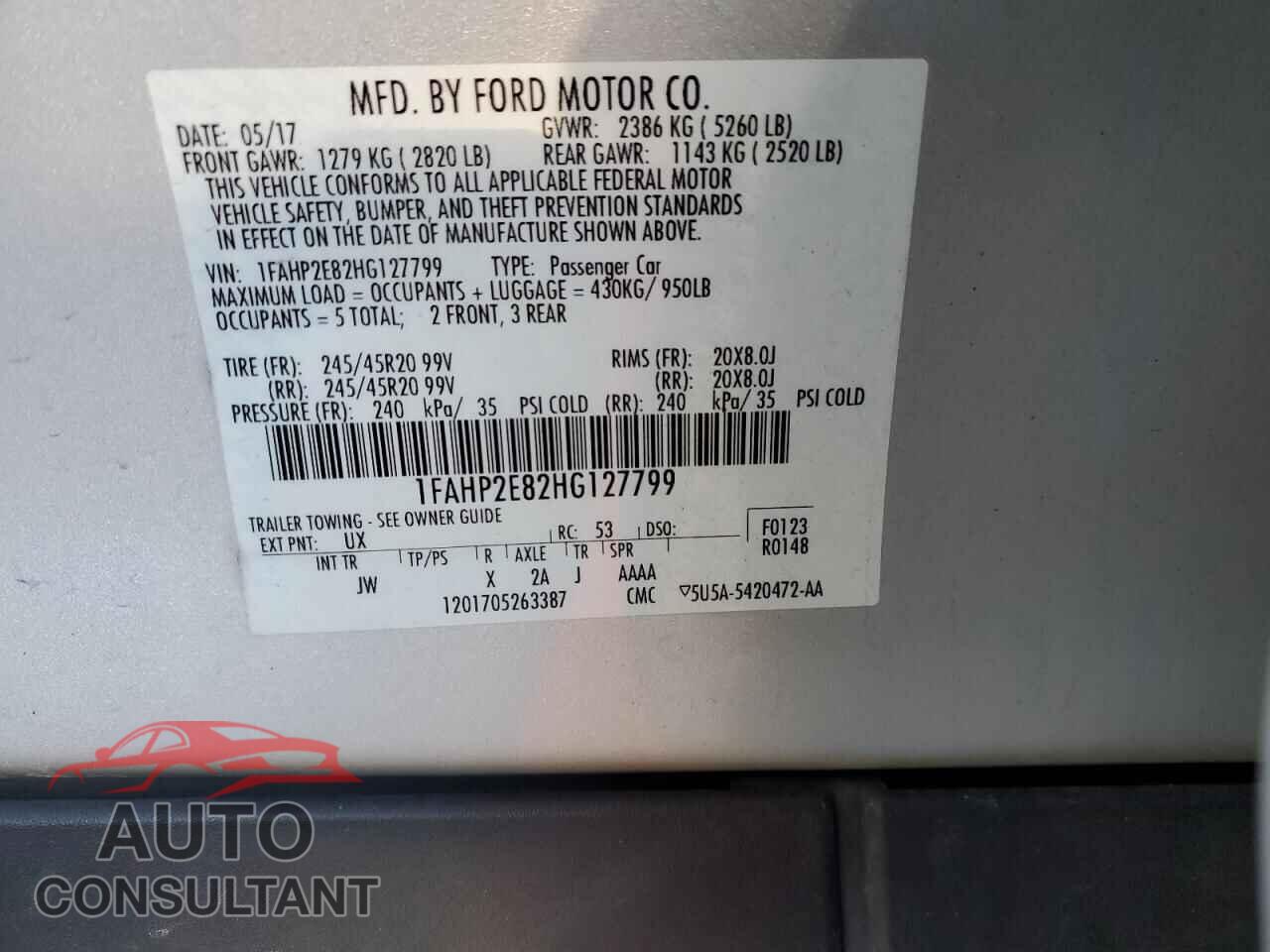 FORD TAURUS 2017 - 1FAHP2E82HG127799