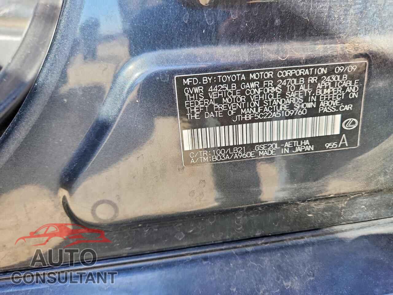 LEXUS IS 2010 - JTHBF5C22A5109760
