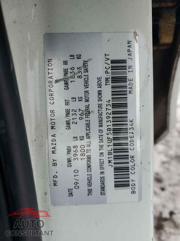 MAZDA 3 2011 - JM1BL1UF5B1392734