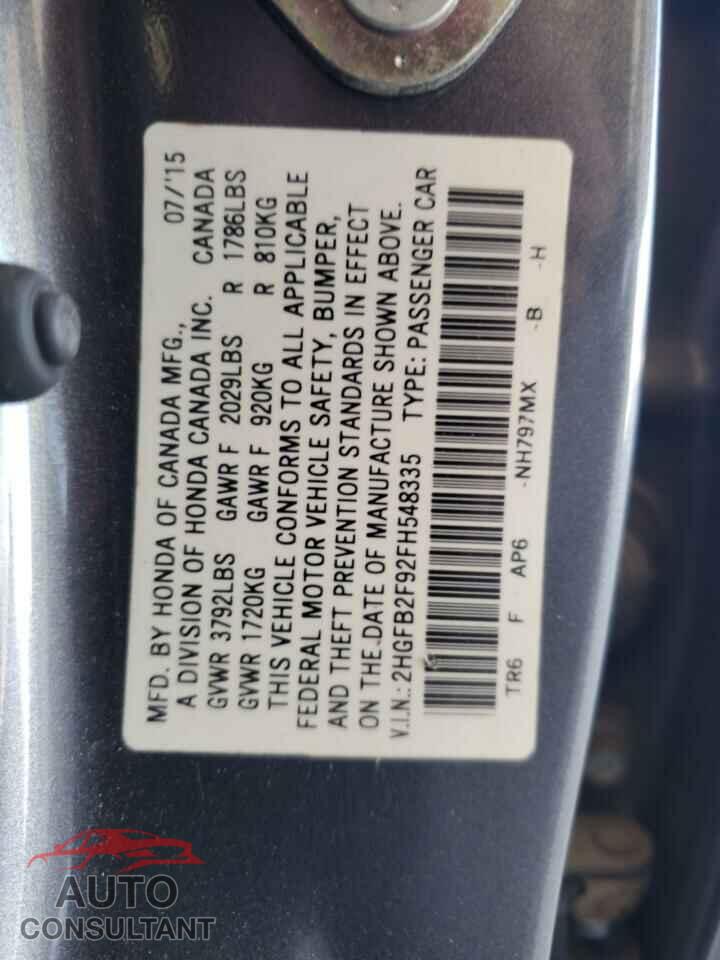 HONDA CIVIC 2015 - 2HGFB2F92FH548335