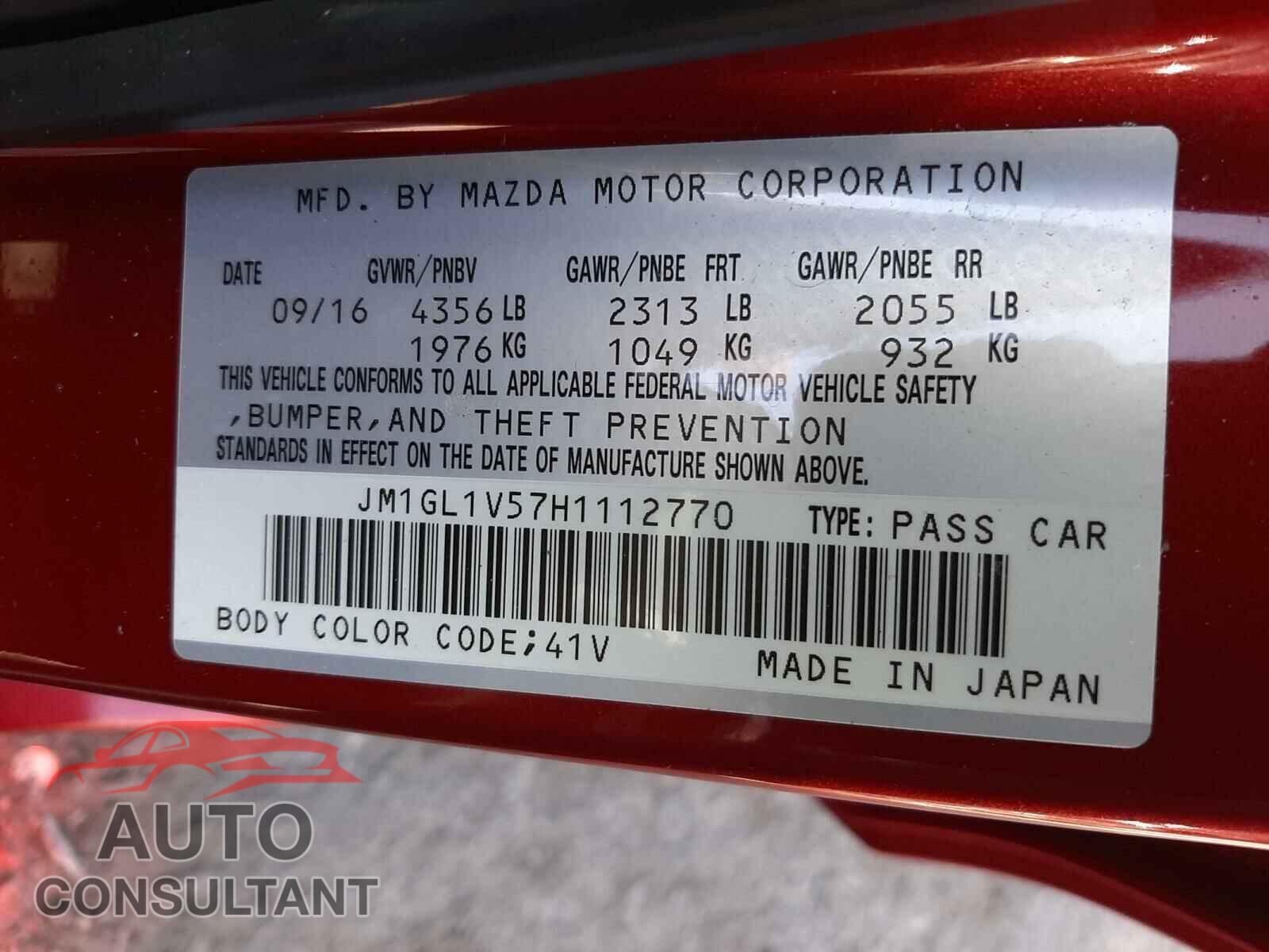 MAZDA 6 2017 - JM1GL1V57H1112770