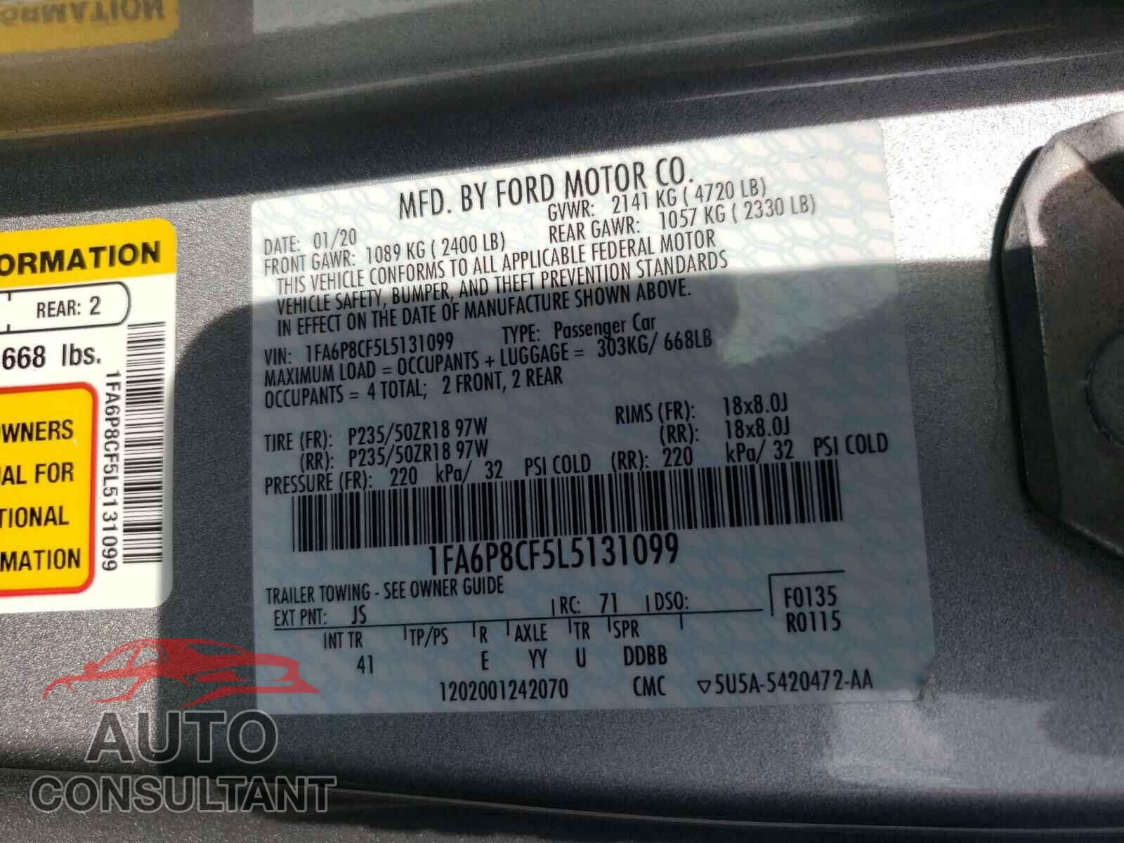 FORD MUSTANG 2020 - 1FA6P8CF5L5131099