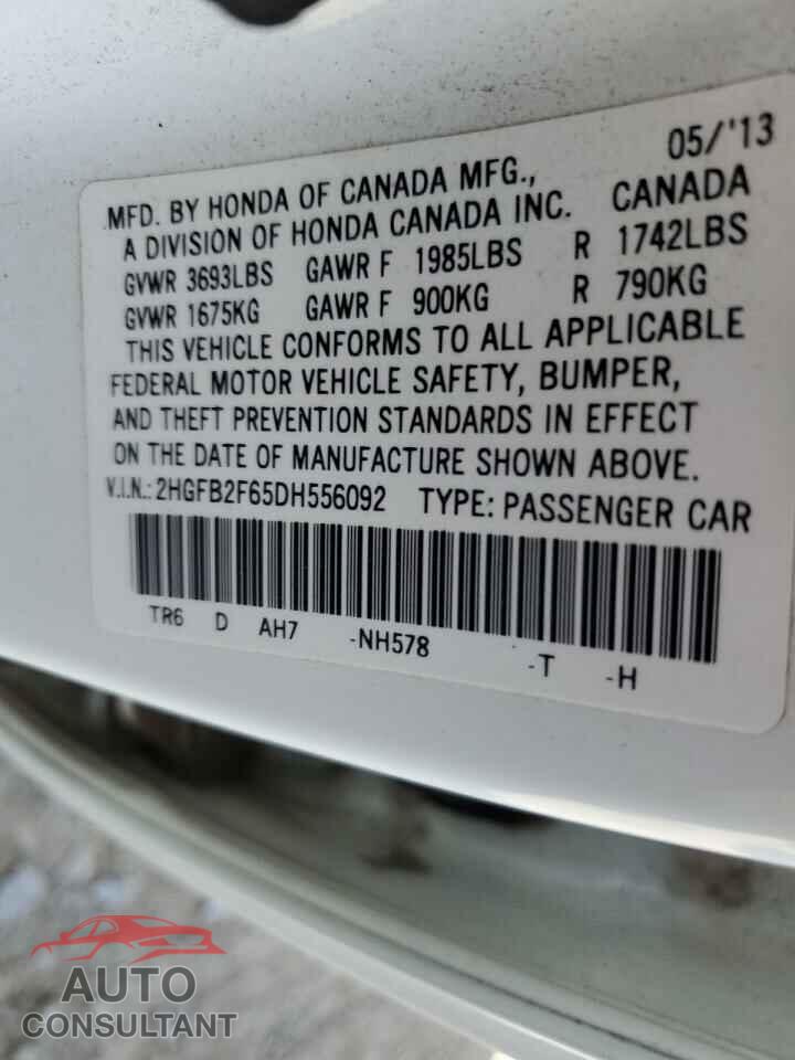 HONDA CIVIC 2013 - 2HGFB2F65DH556092