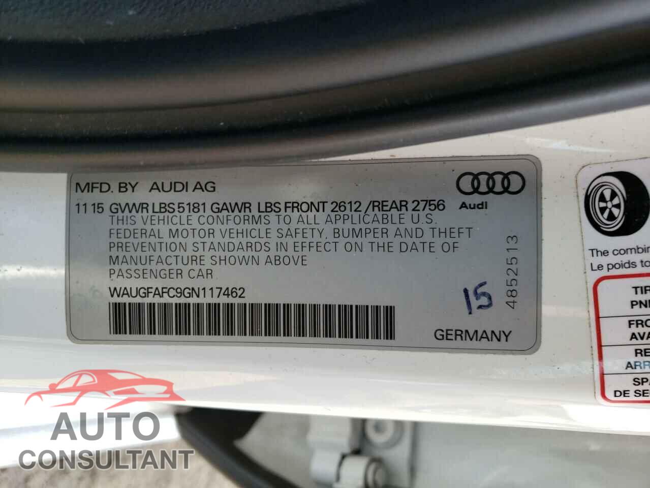 AUDI A6 2016 - WAUGFAFC9GN117462